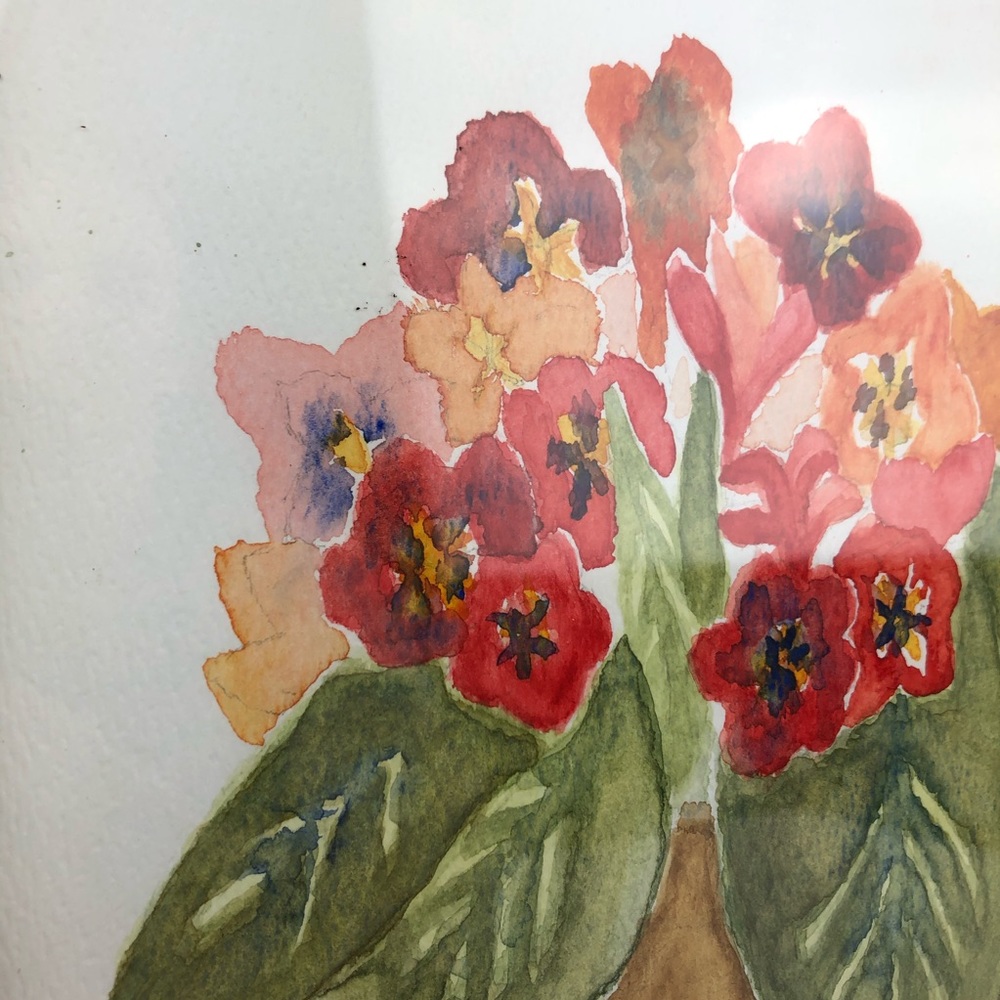 VINTAGE Potted Flowers Hand Painted Water Colors - Picture 3 of 10